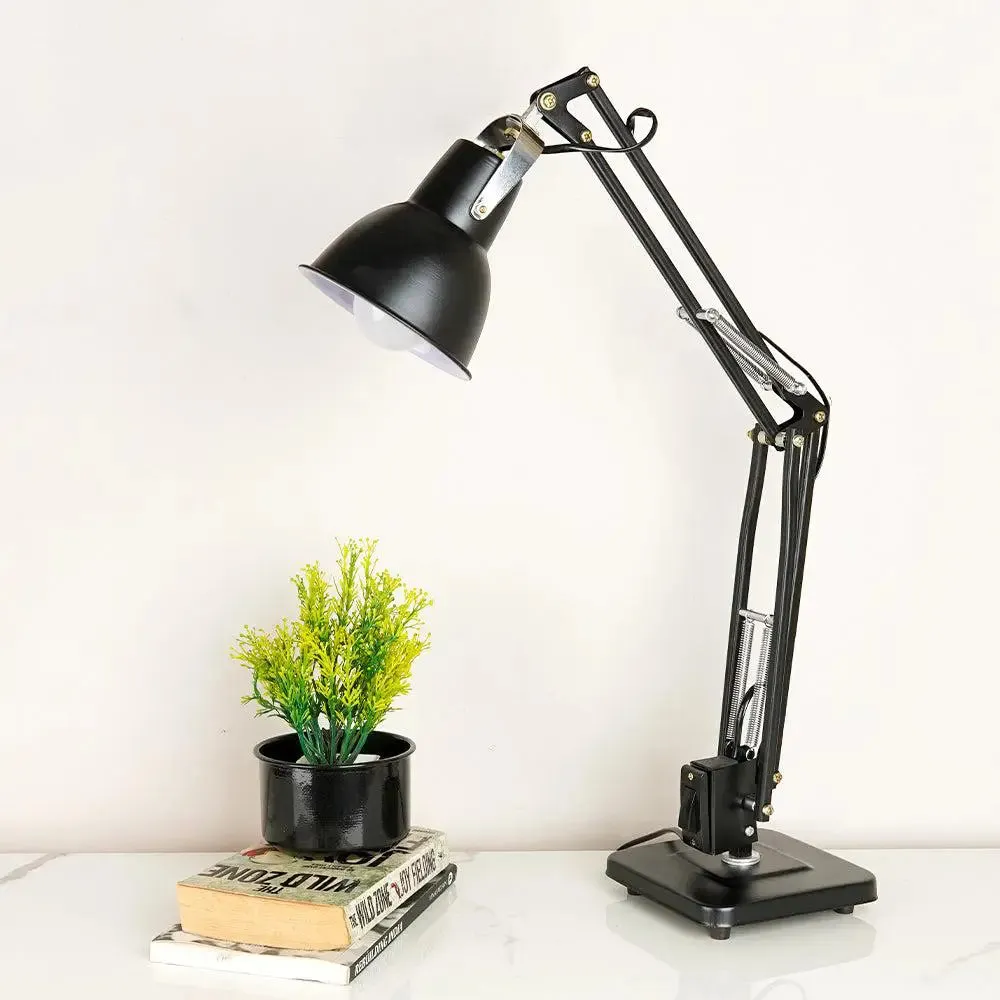 Foldable Black-coloured Study Lamp with Sturdy Round Base