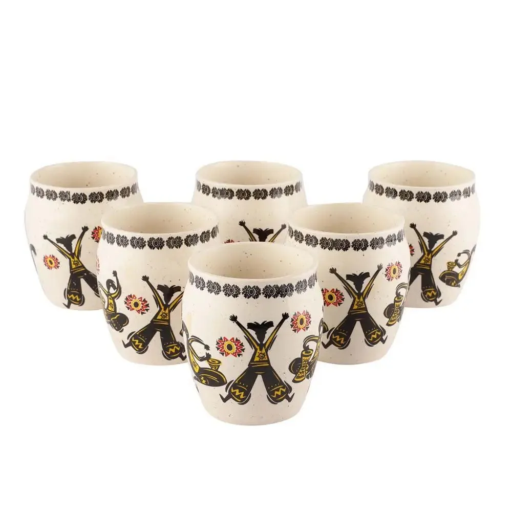 Folk Art Ethnic Handmade & Handprinted Ceramic Chai Kullad Set Of 6