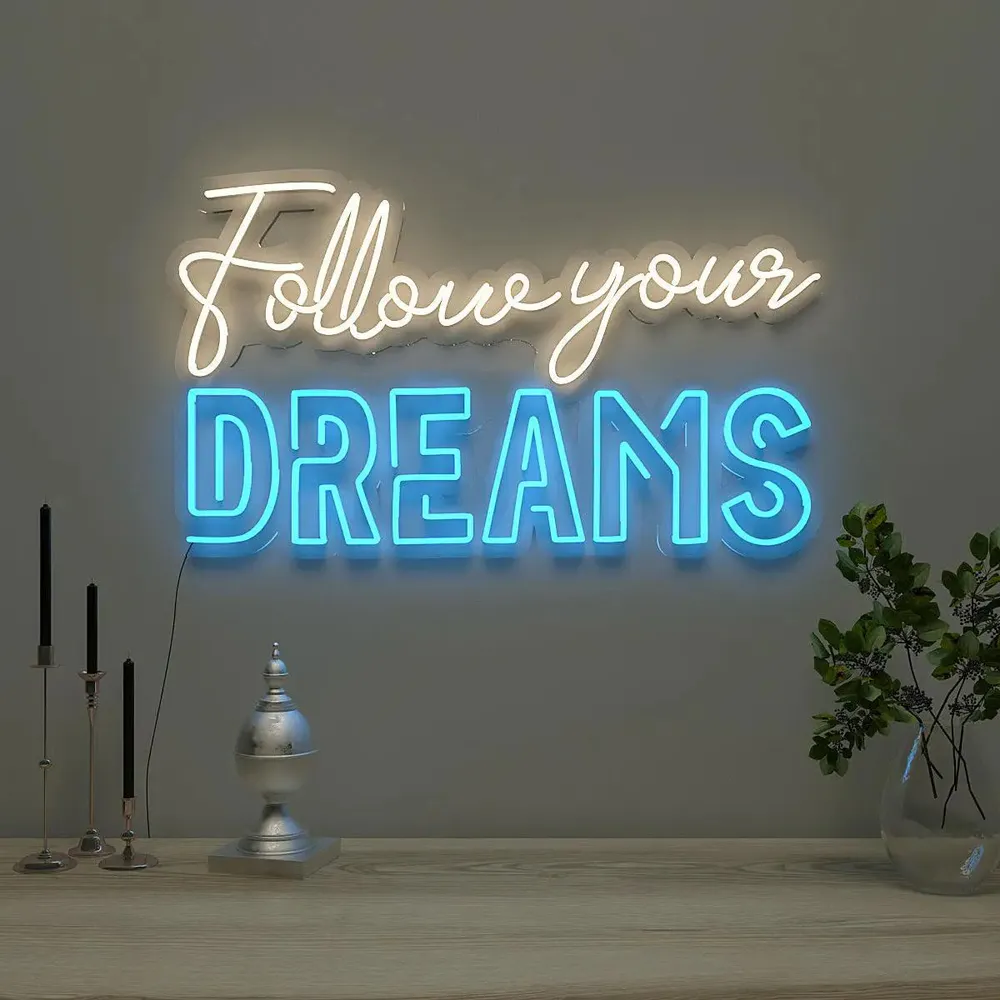 Follow Your Dreams Warm & Blue Neon Light