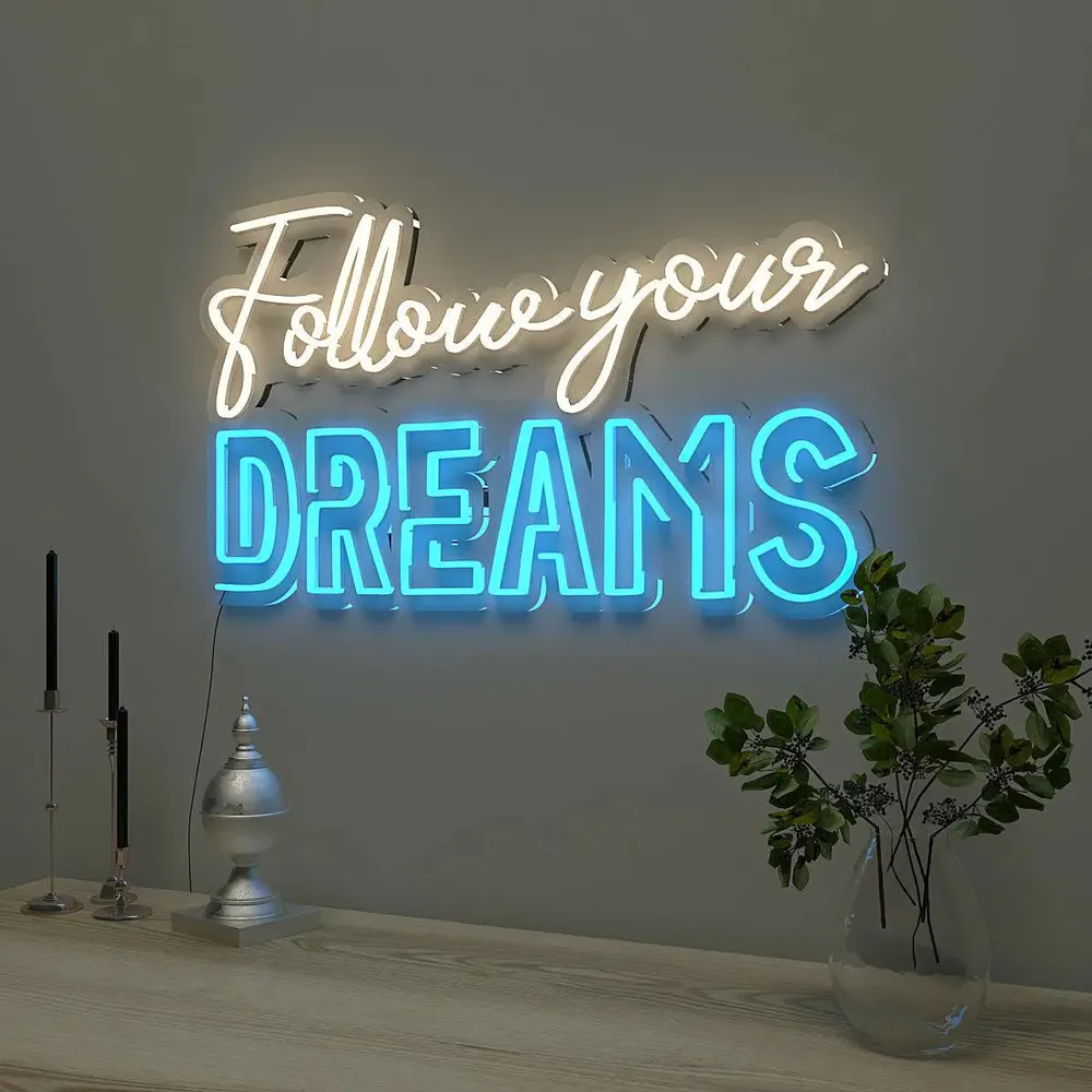 Follow Your Dreams Warm & Blue Neon Light
