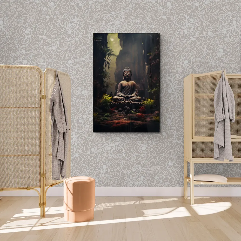 Forest Meditation Buddha Canvas Wall Painting With Frame