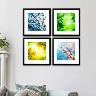 Four Seasons Colorful Framed Wall Painting Set of 4