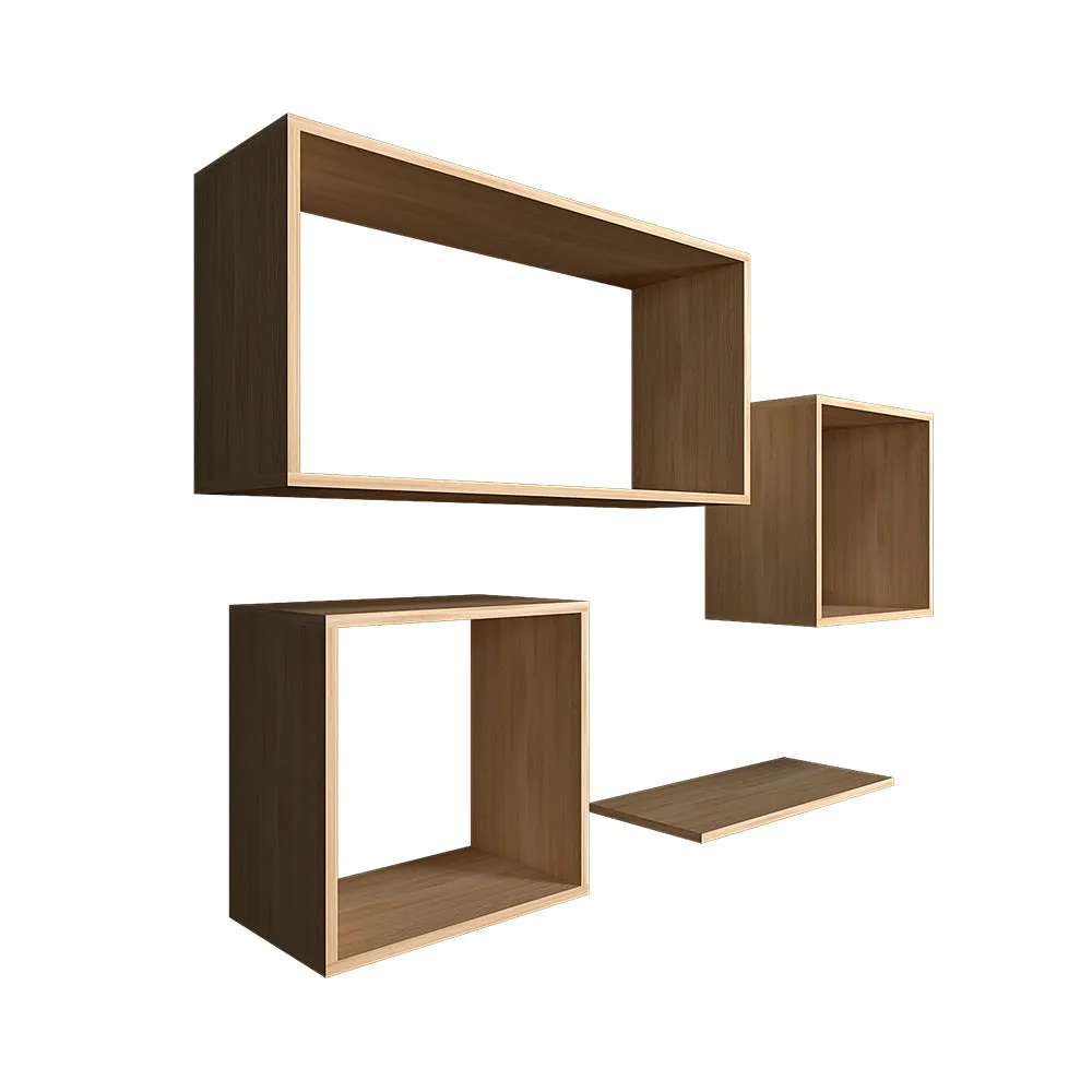 Four Shelved Oak Finish Wall Organizer