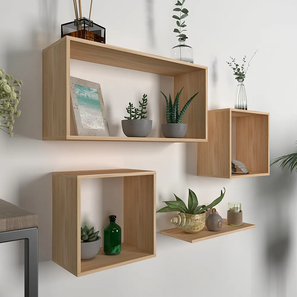 Four Shelved Oak Finish Wall Organizer