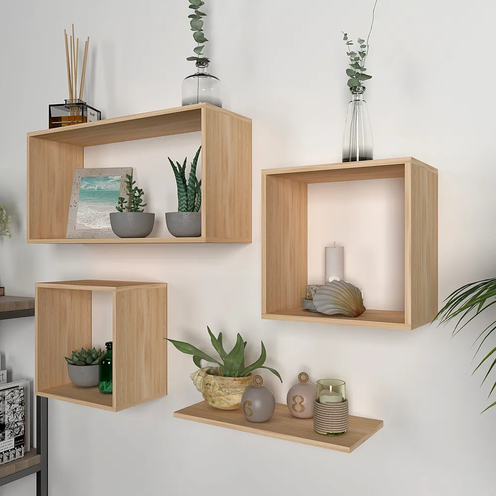 Four Shelved Oak Finish Wall Organizer