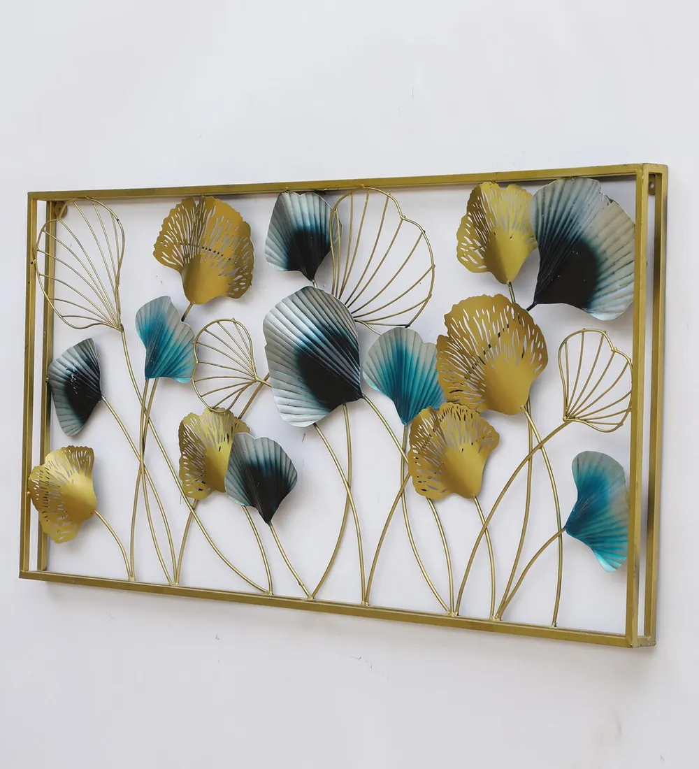Framed Turquoise & Black Flower Metal Wall Art