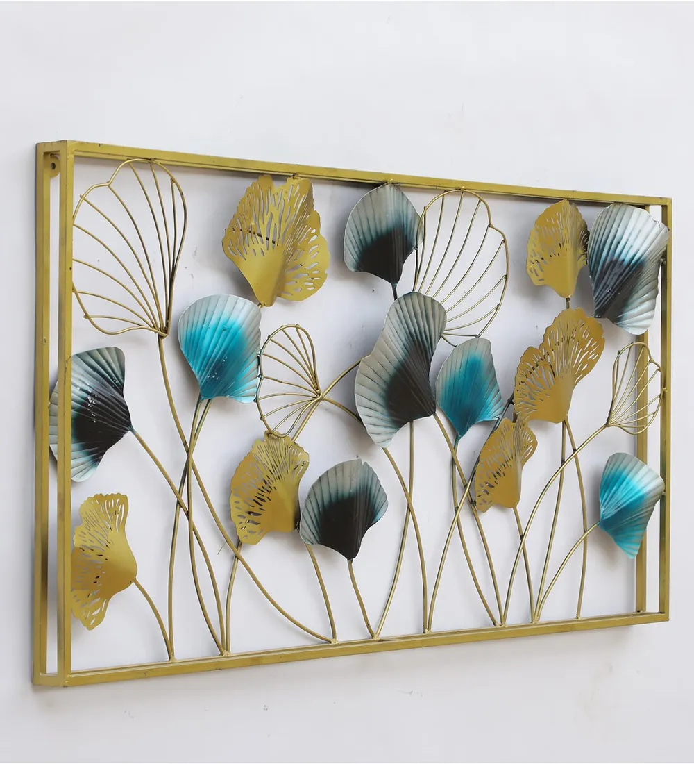 Framed Turquoise & Black Flower Metal Wall Art