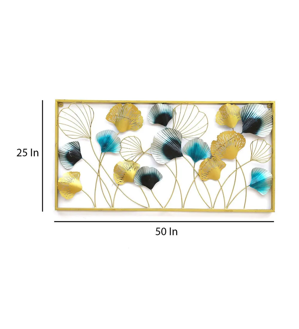 Framed Turquoise & Black Flower Metal Wall Art