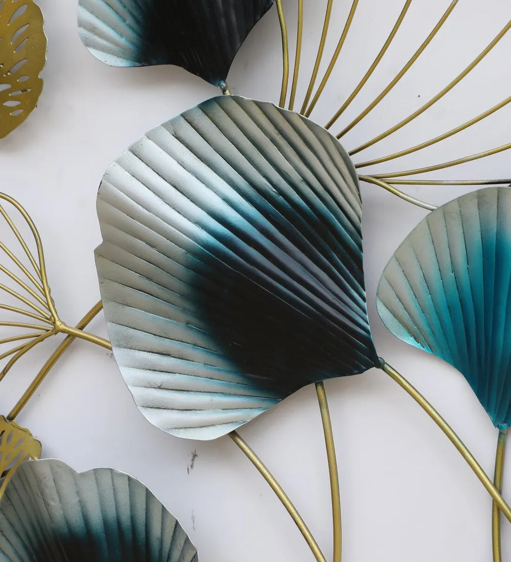 Framed Turquoise & Black Flower Metal Wall Art