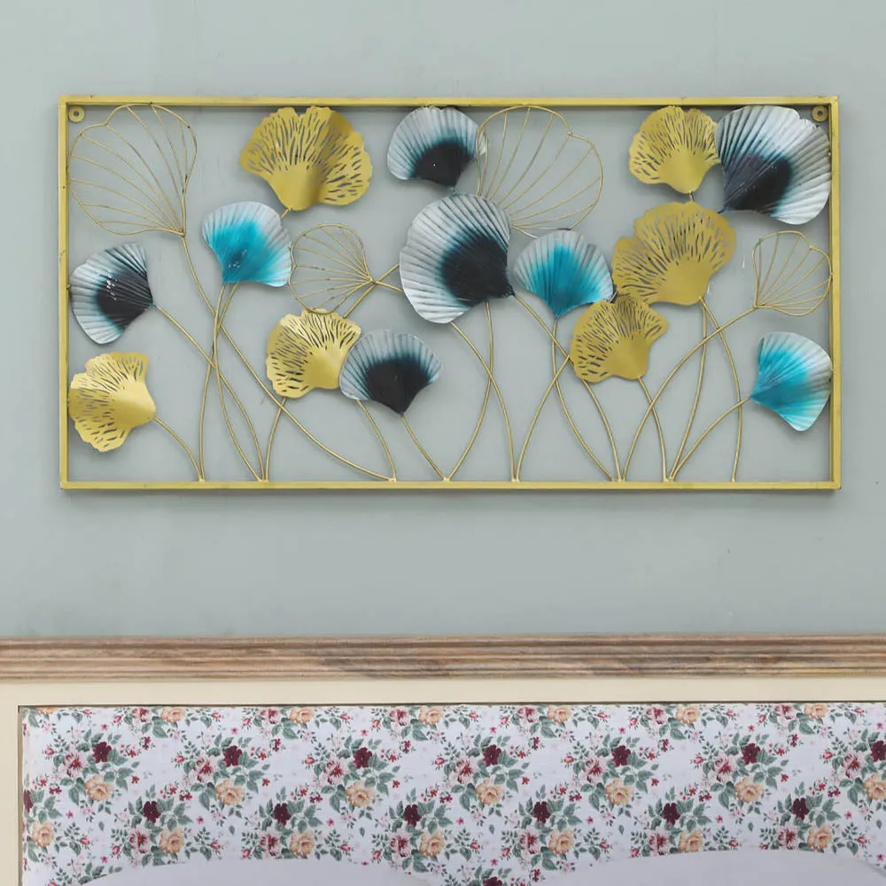 Framed Turquoise & Black Flower Metal Wall Art