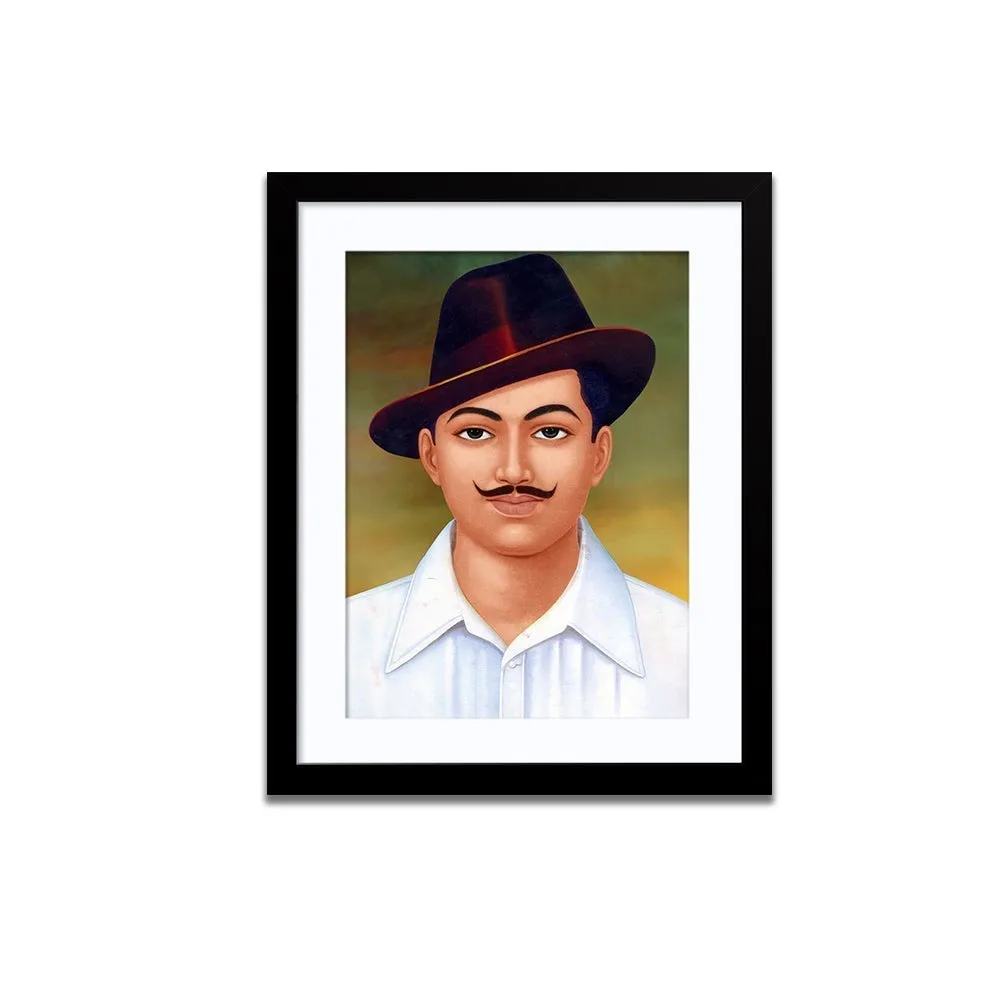 Freedom Fighter Bhagat Singh Framed Wall Painting (A4 Size 12X15)