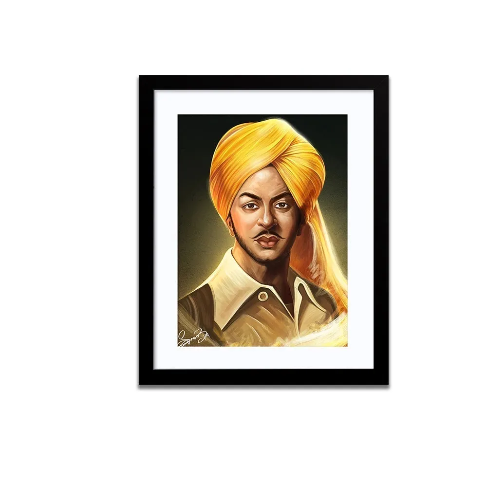Freedom Fighter Bhagat Singh Framed Wall Painting (A4 Size 12X15)