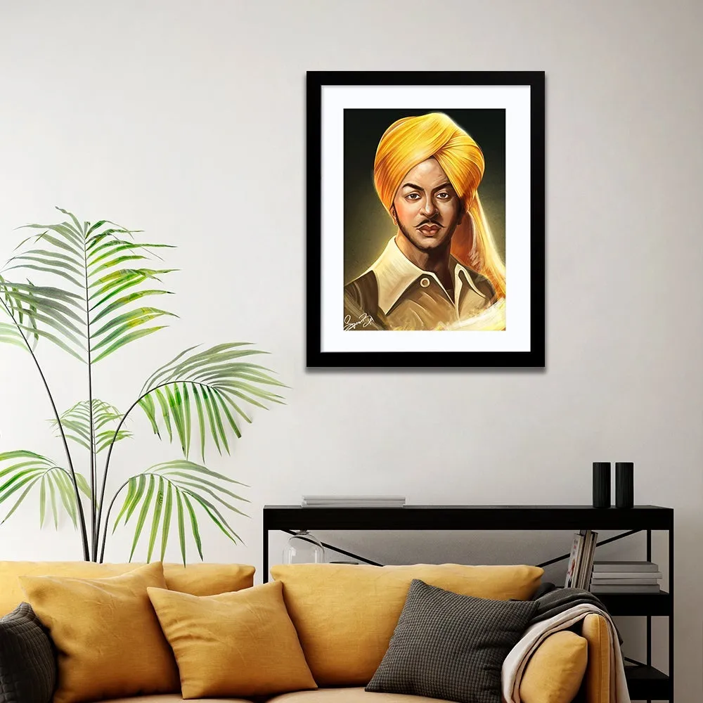 Freedom Fighter Bhagat Singh Framed Wall Painting (A4 Size 12X15)