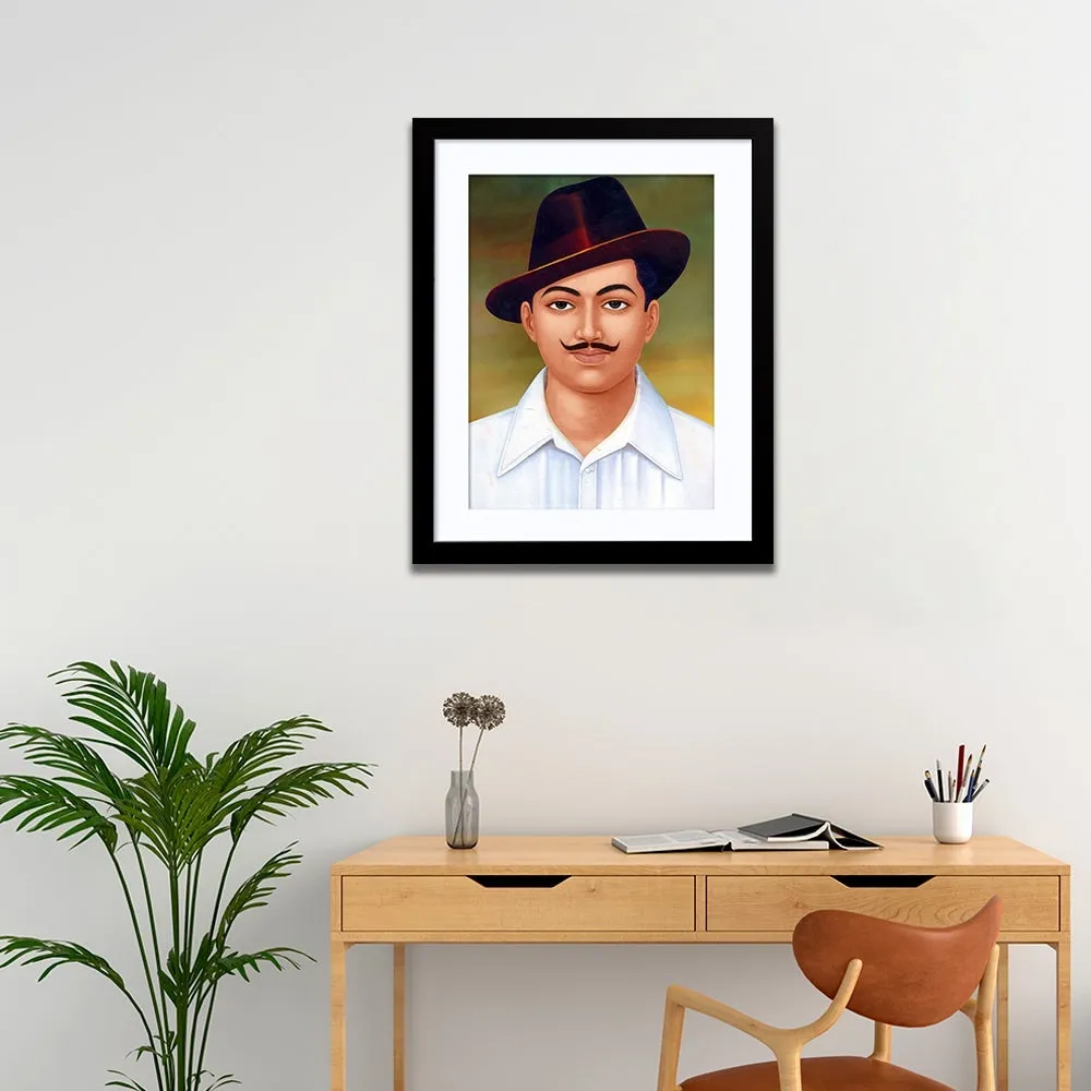 Freedom Fighter Bhagat Singh Framed Wall Painting (A4 Size 12X15)