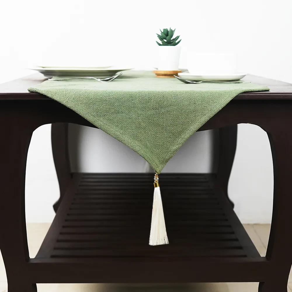 Fresh Olive Jute Canvas Table Runner