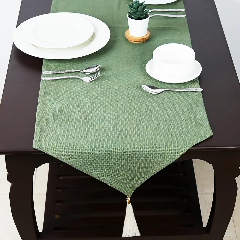Fresh Olive Jute Canvas Table Runner