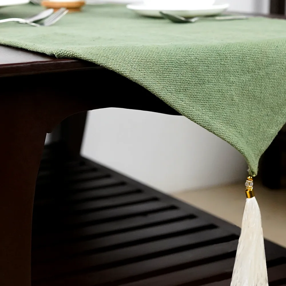 Fresh Olive Jute Canvas Table Runner