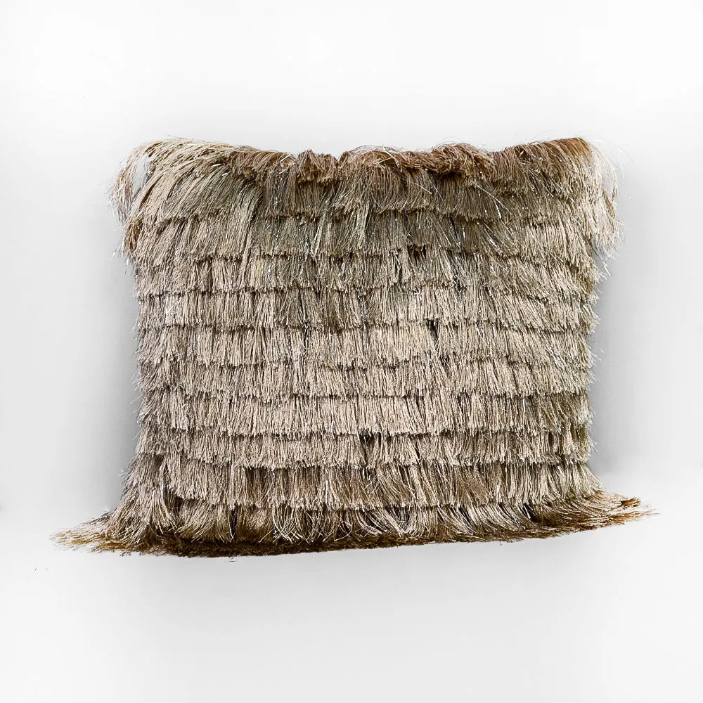 Fringed Polyester Gold Shaggy Cushion Cover