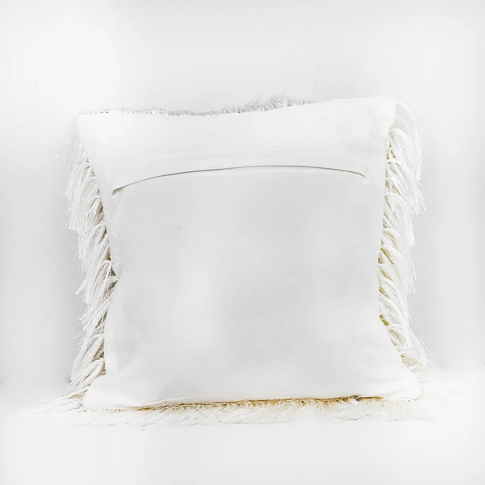 Fringed Polyester Ivory Shaggy Cushion Cover