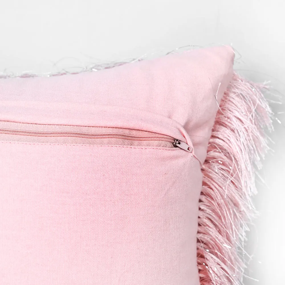 Fringed Polyester Pink Shaggy Cushion Cover