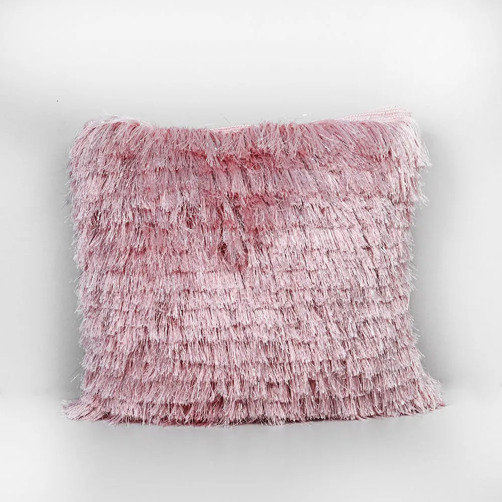 Fringed Polyester Pink Shaggy Cushion Cover
