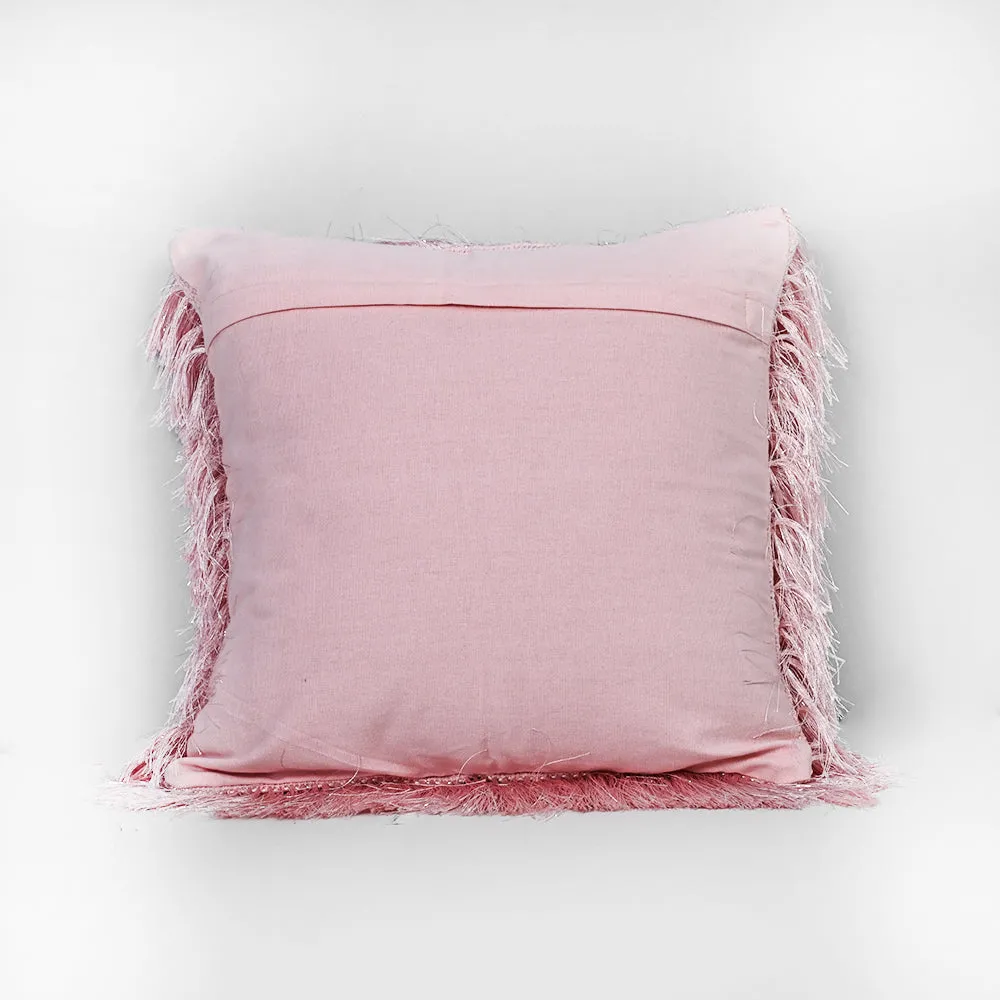Fringed Polyester Pink Shaggy Cushion Cover