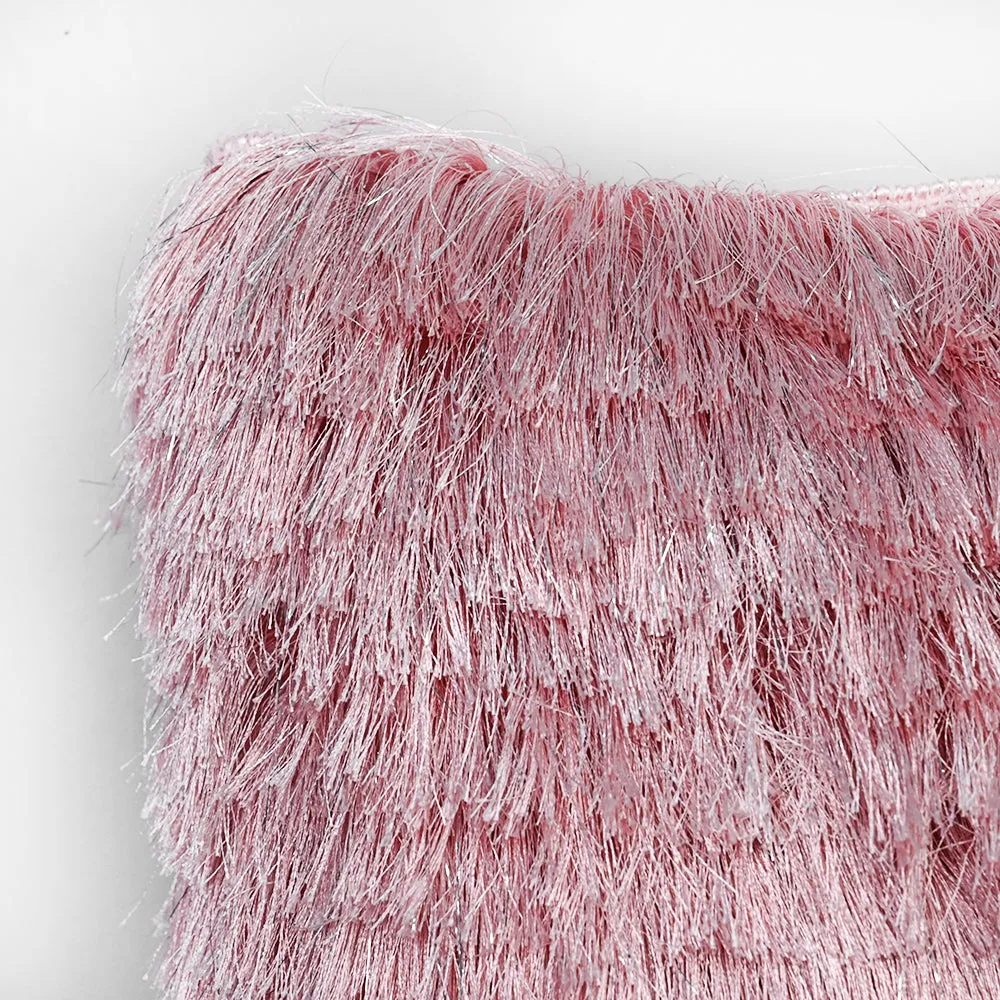 Fringed Polyester Pink Shaggy Cushion Cover