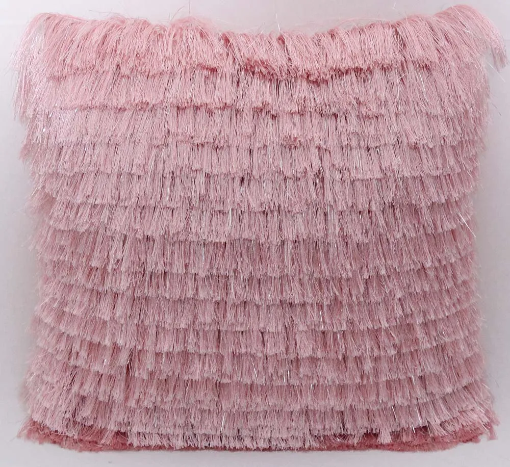 Fringed Polyester Pink Shaggy Cushion Cover