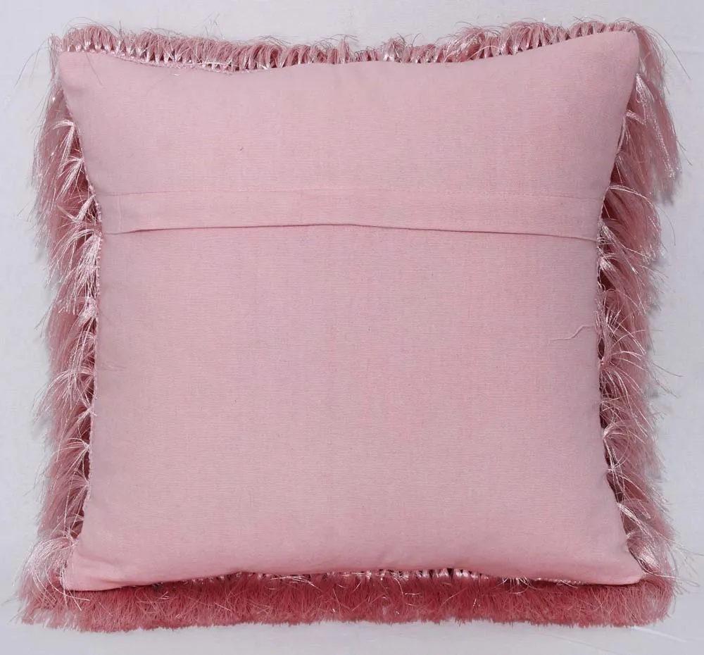 Fringed Polyester Pink Shaggy Cushion Cover