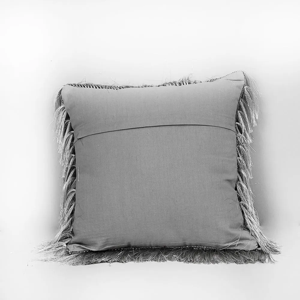Fringed Polyester Silver Shaggy Cushion Cover