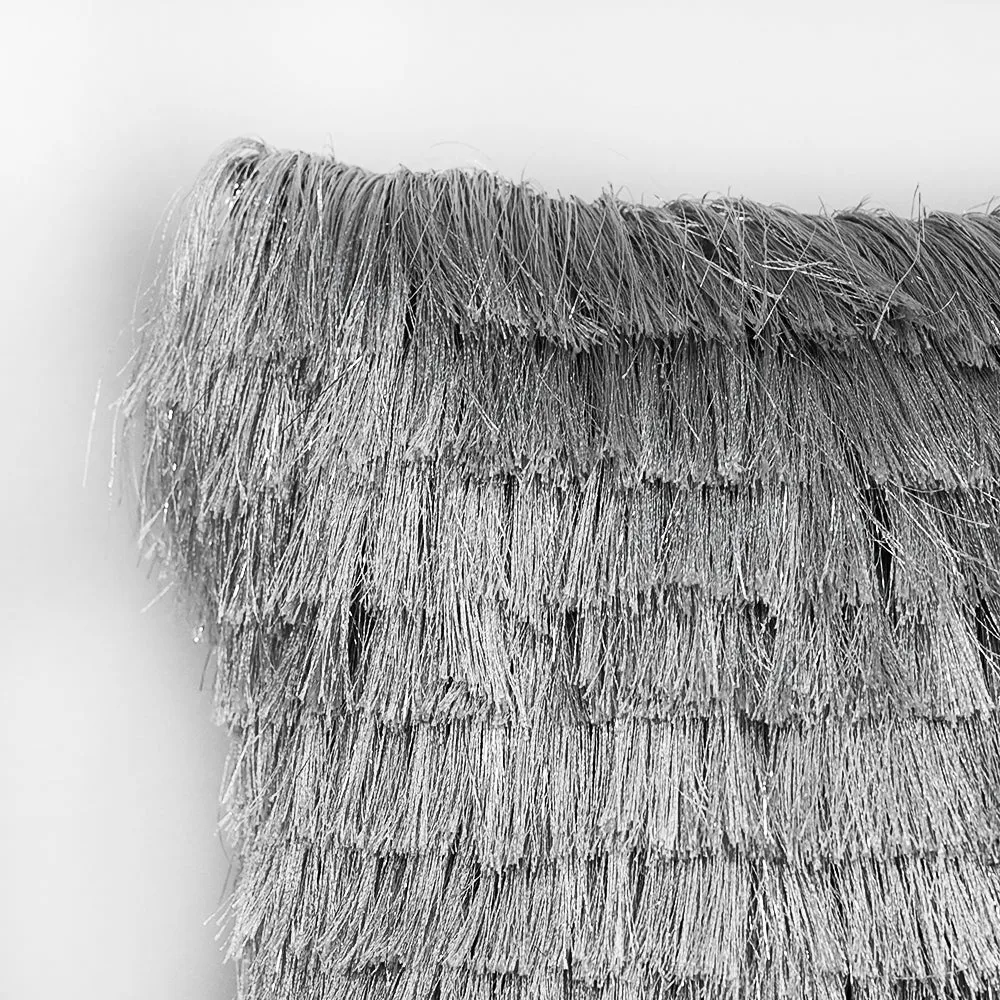 Fringed Polyester Silver Shaggy Cushion Cover