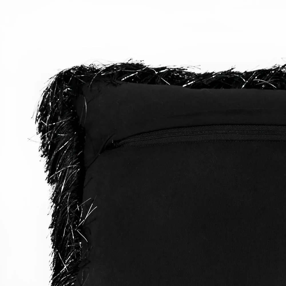 Fringed Polyester Wide Black Shaggy Cushion Cover
