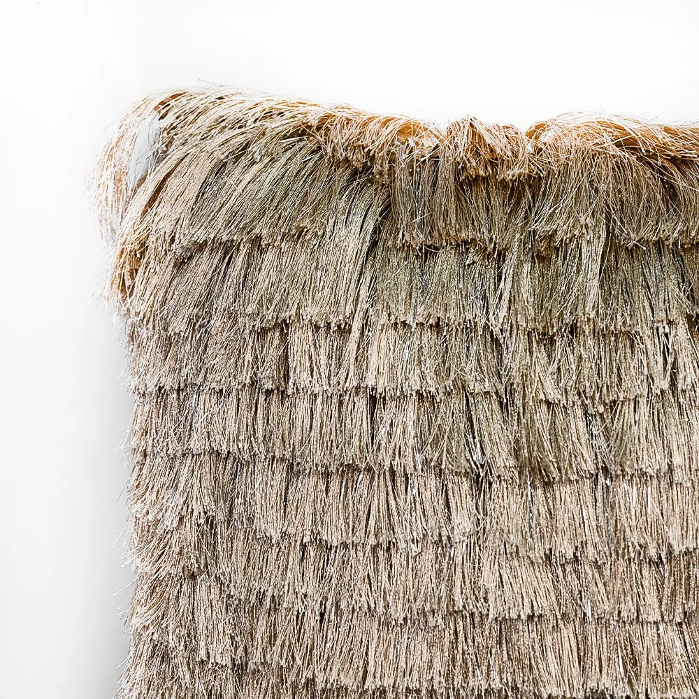 Fringed Polyester Wide Gold Shaggy Cushion Cover