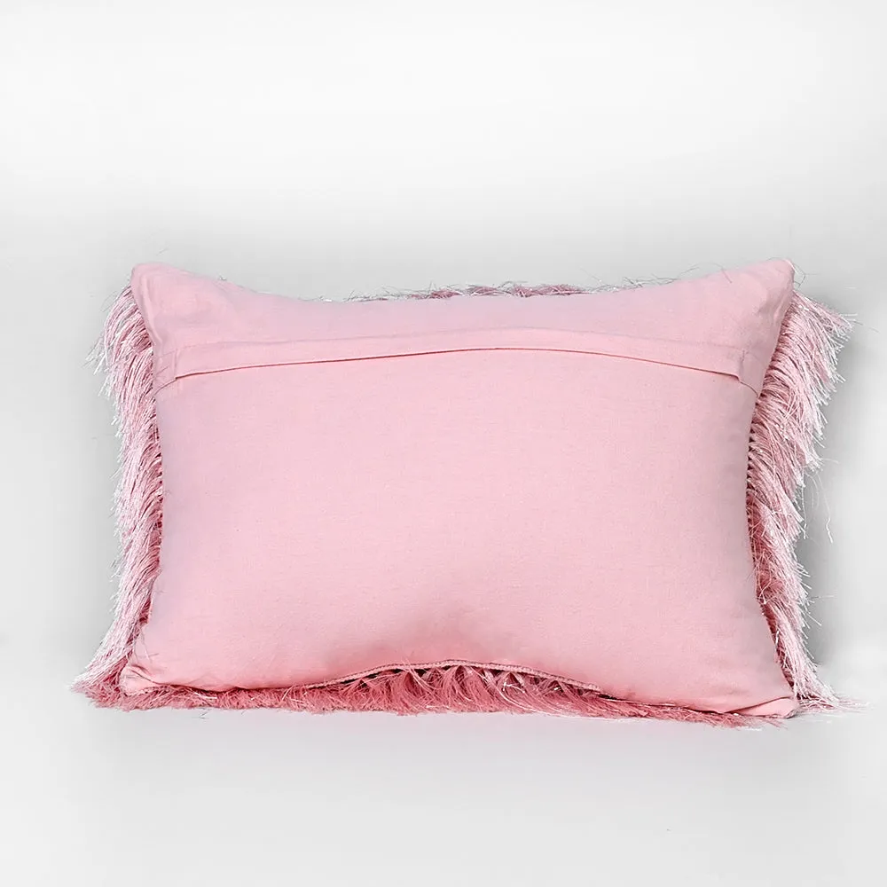 Fringed Polyester Wide Pink Shaggy Cushion Cover