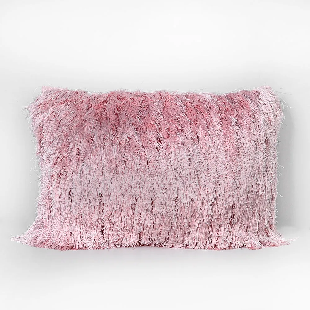 Fringed Polyester Wide Pink Shaggy Cushion Cover
