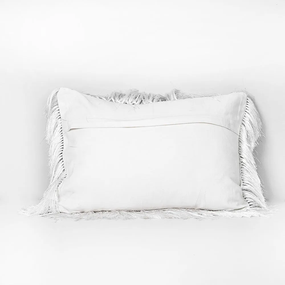 Fringed Polyester Wide Silver Shaggy Cushion Cover
