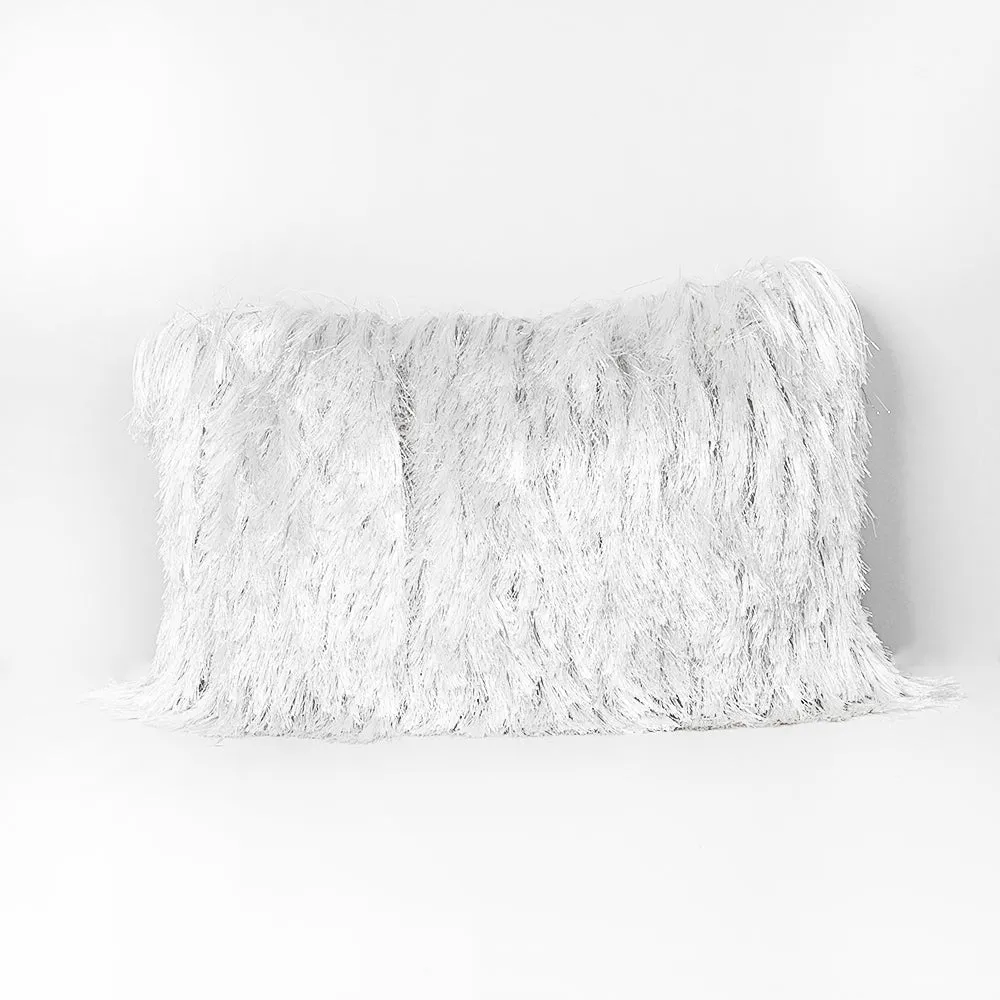 Fringed Polyester Wide Silver Shaggy Cushion Cover
