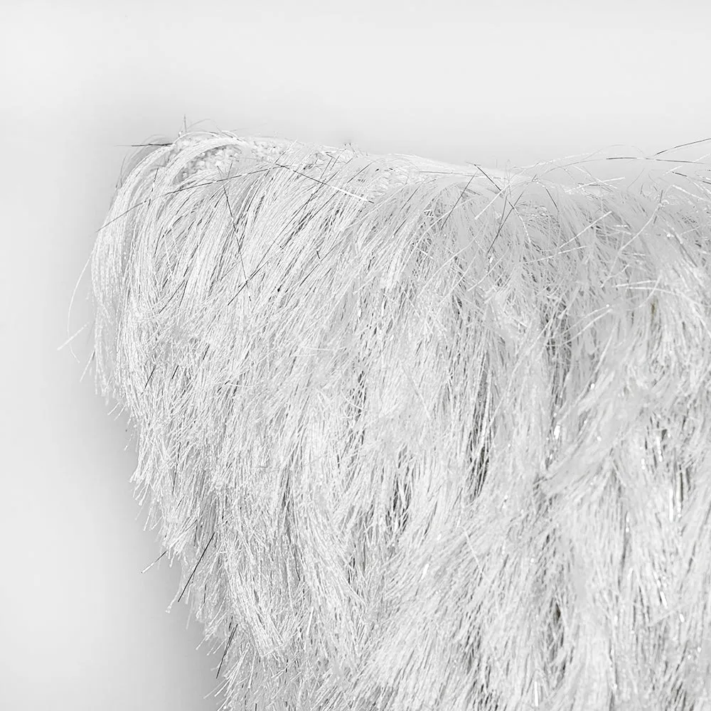 Fringed Polyester Wide Silver Shaggy Cushion Cover