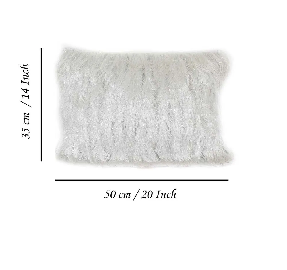 Fringed Polyester Wide White Shaggy Cushion Cover