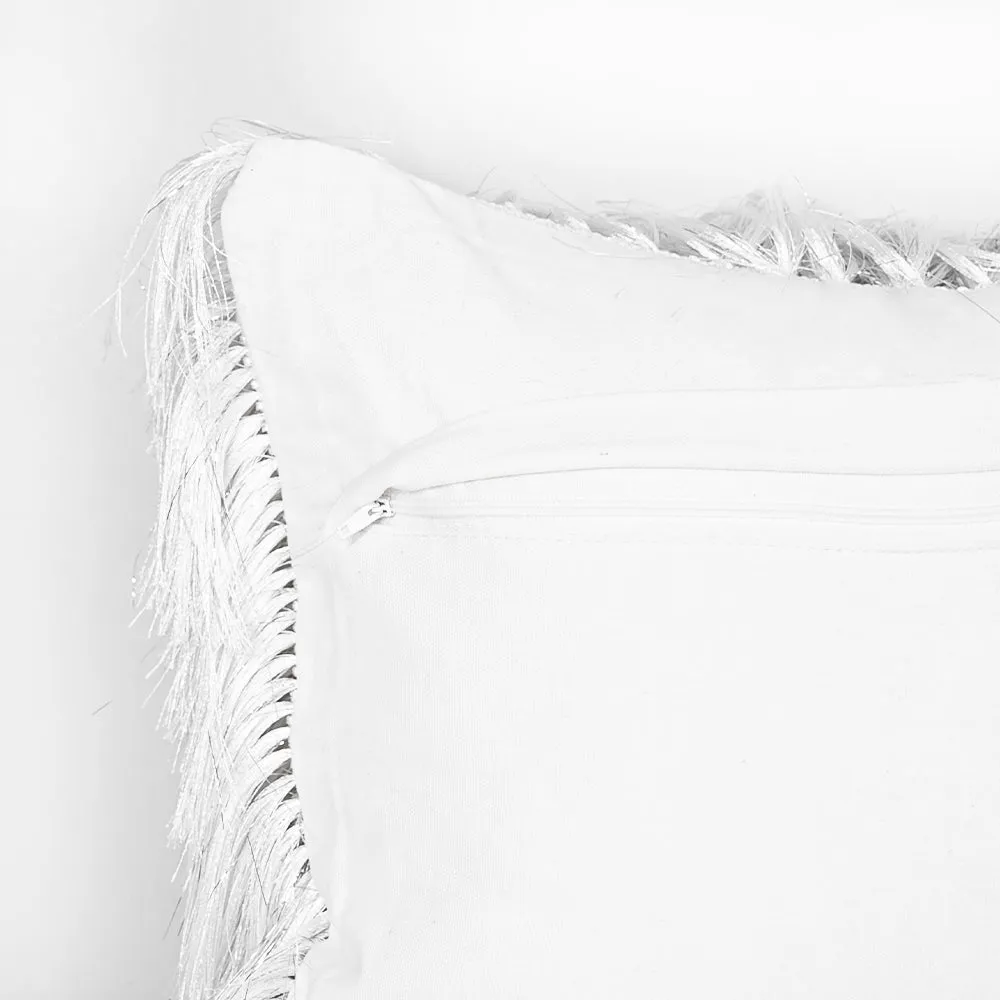 Fringed Polyester Wide White Shaggy Cushion Cover