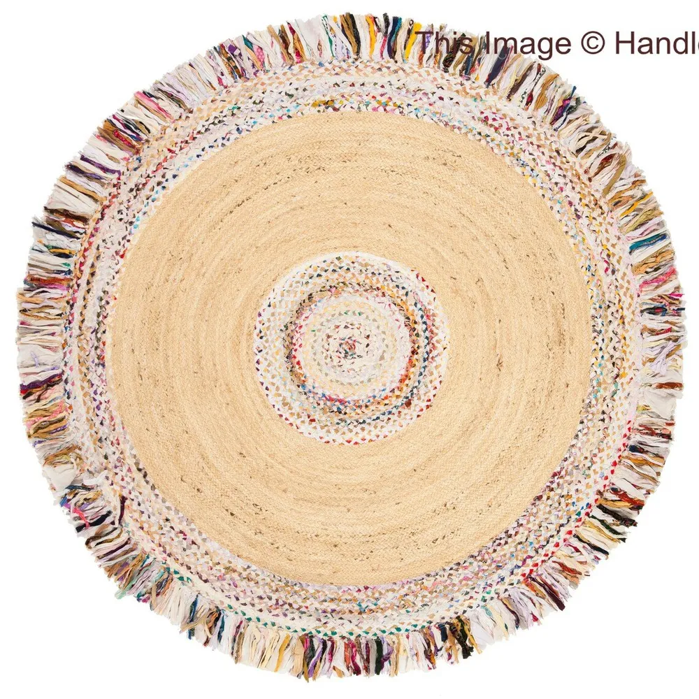 Fringed Round Designer Handwoven Jute Rug XS (2*2ft)