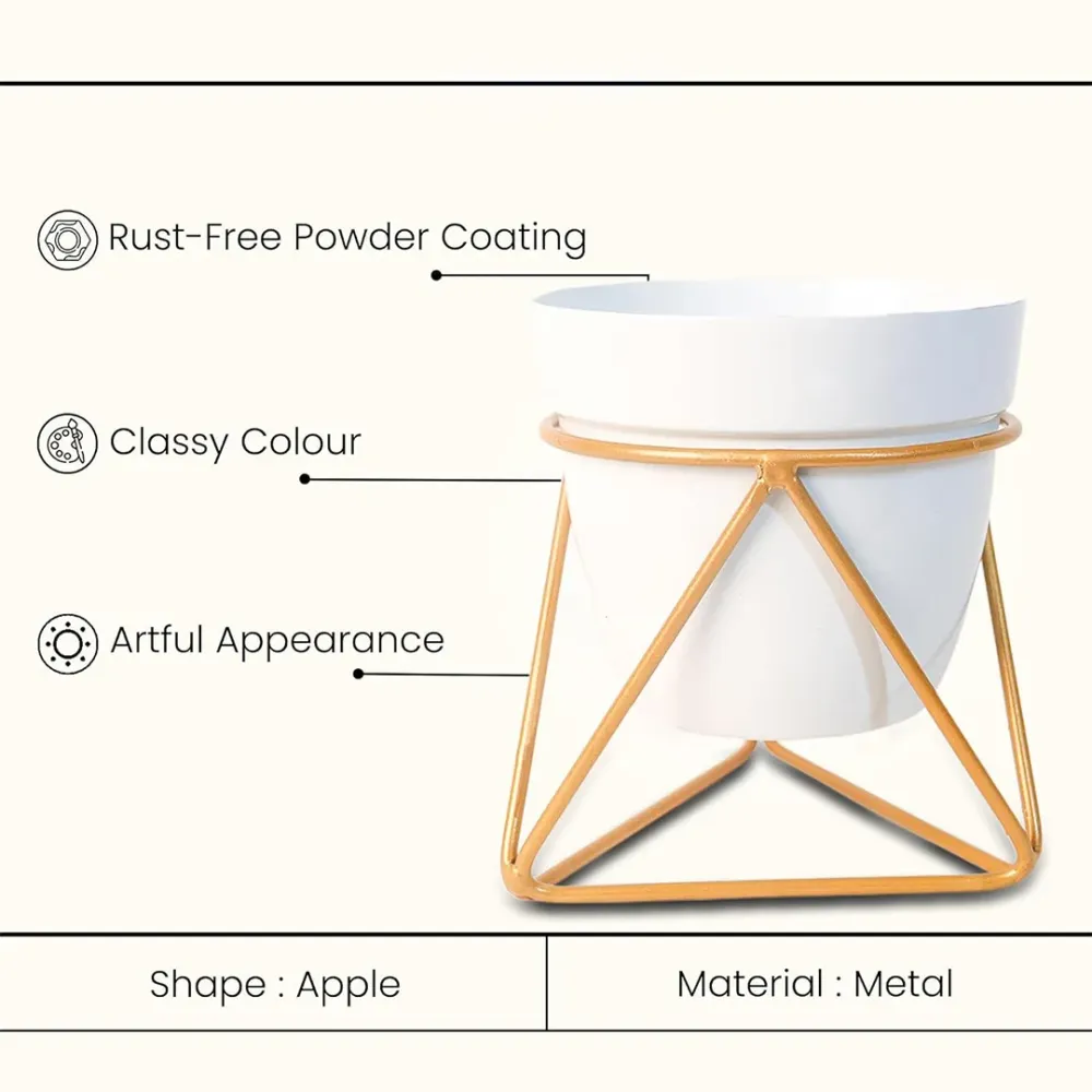 Frosty White and Gold Resilient Metal Plant Pot Single Piece