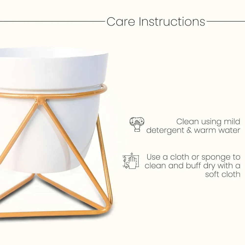 Frosty White and Gold Resilient Metal Plant Pot Single Piece