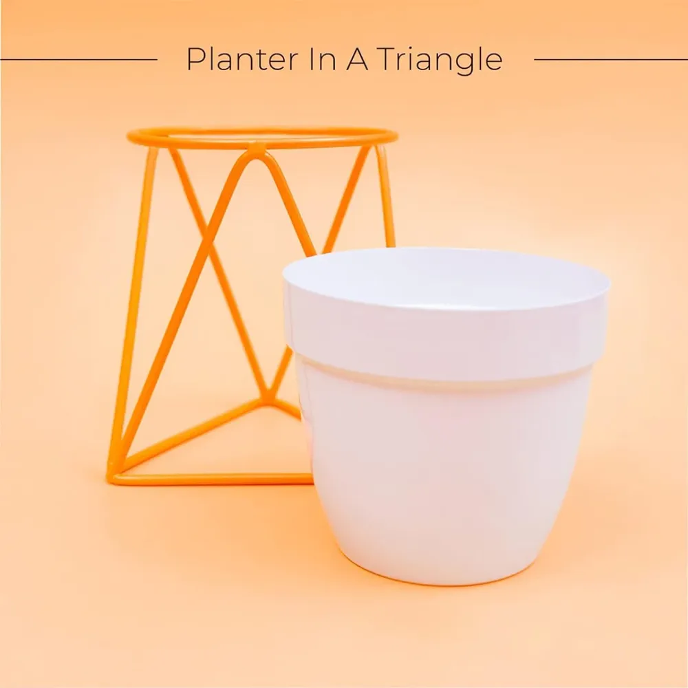 Frosty White and Gold Resilient Metal Plant Pot Single Piece