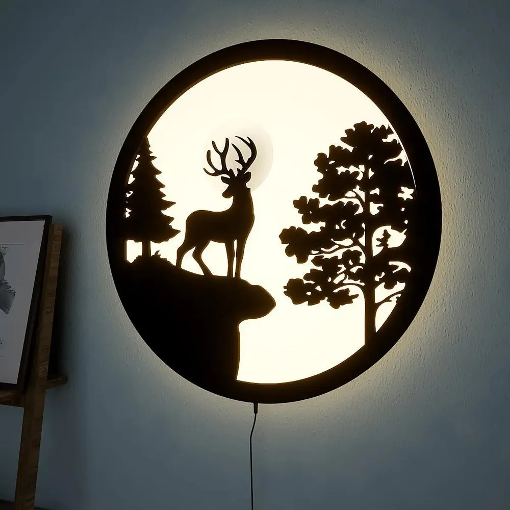Full Moon Night Reindeer LED Acrylic Wall Light