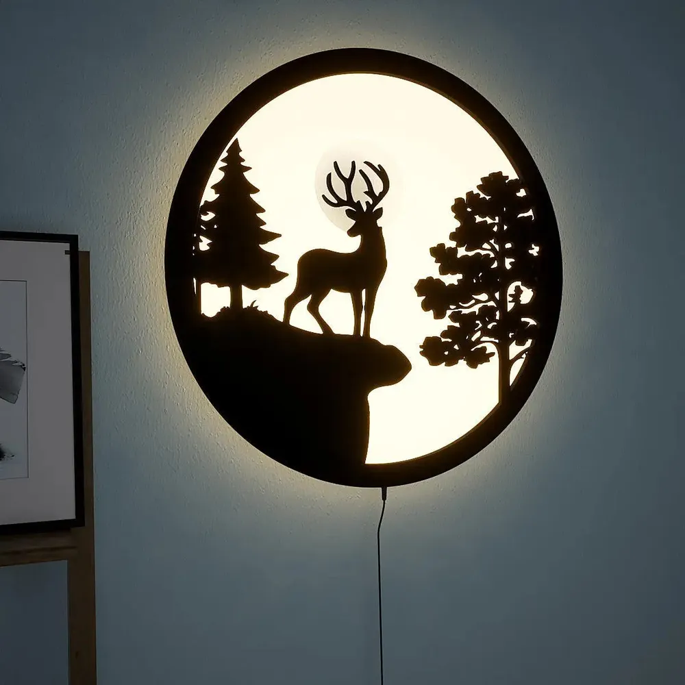 Full Moon Night Reindeer LED Acrylic Wall Light