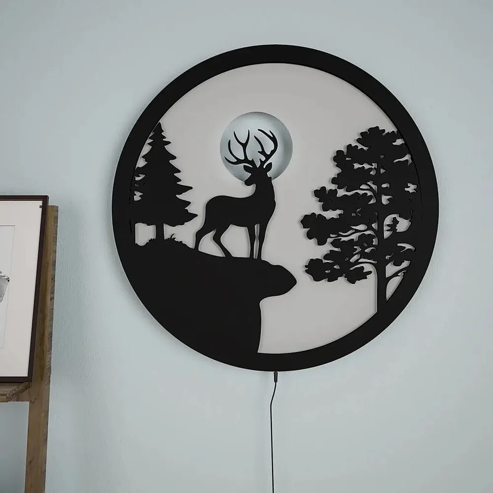 Full Moon Night Reindeer LED Acrylic Wall Light