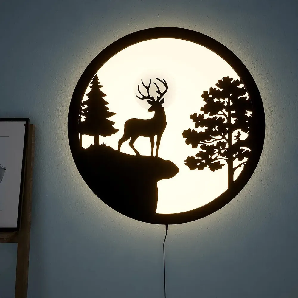 Full Moon Night Reindeer LED Acrylic Wall Light