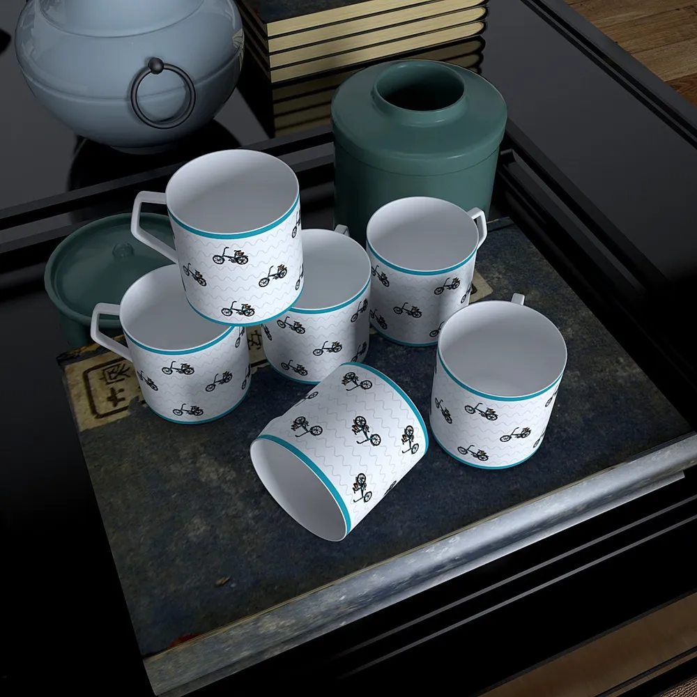 Funky Bicycle Designer Tea Cups (Set of 6)