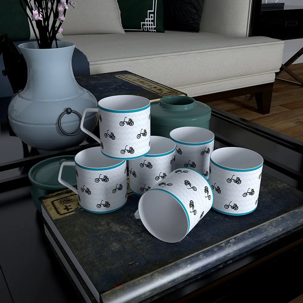 Funky Bicycle Designer Tea Cups (Set of 6)
